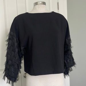 H&M Boat Neck Blouse with Fringe Sleeves Size 6
